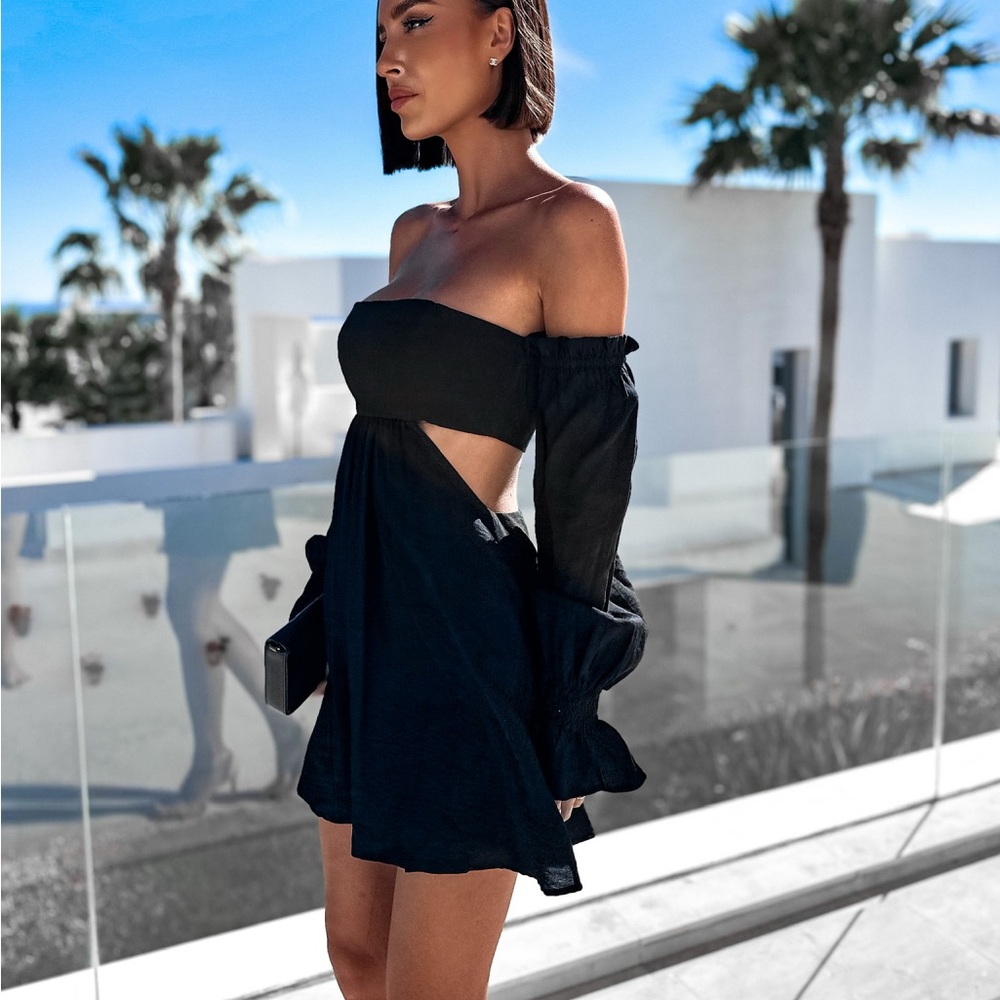 NWT Seven Wonders, Elegant Black Off-Shoulder Mini Dress, S